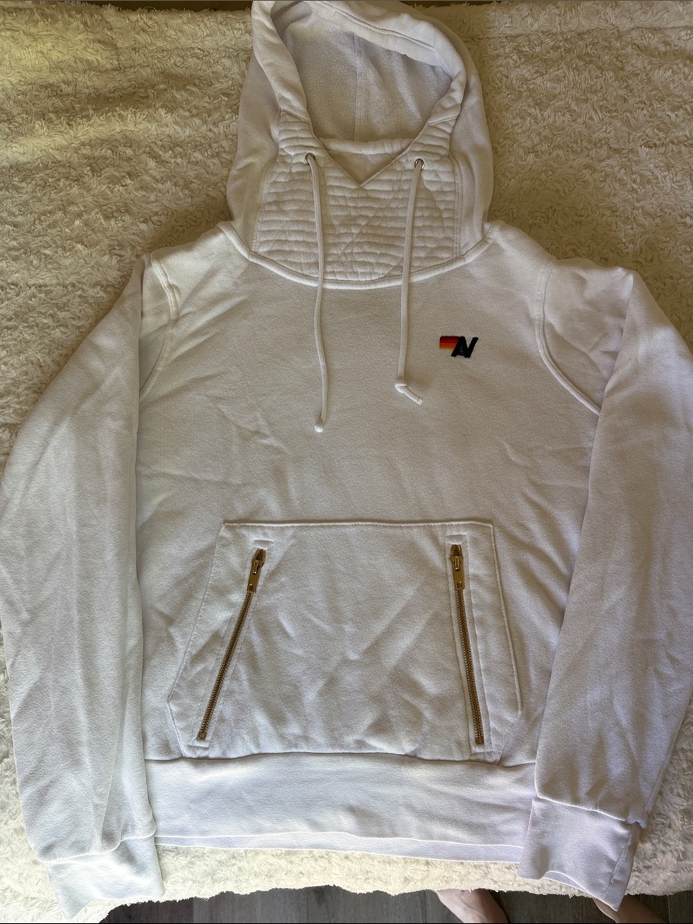 Aviator Nation Ninja White Hoodie with Small Multicolor Chest Logo